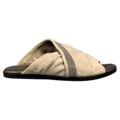 BRUNELLO CUCINELLI Taille 8.5 Grey & Silver Suede Criss-crossed Slip On Flats