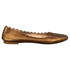CHLOE Size 9 Gold Leather Scalloped Edge Ballet Flats
