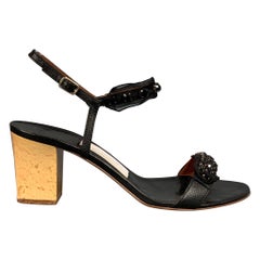 LANVIN Size 9 Black Leather Silk Ribbon Sandals