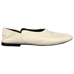 THE ROW Size 8.5 White Leather Pebble Grain Collapsible Back Flats
