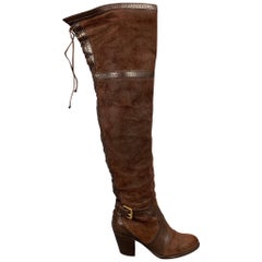 DIOR Size 6 Brown Suede Buckle Strap Knee High Pirate Boots