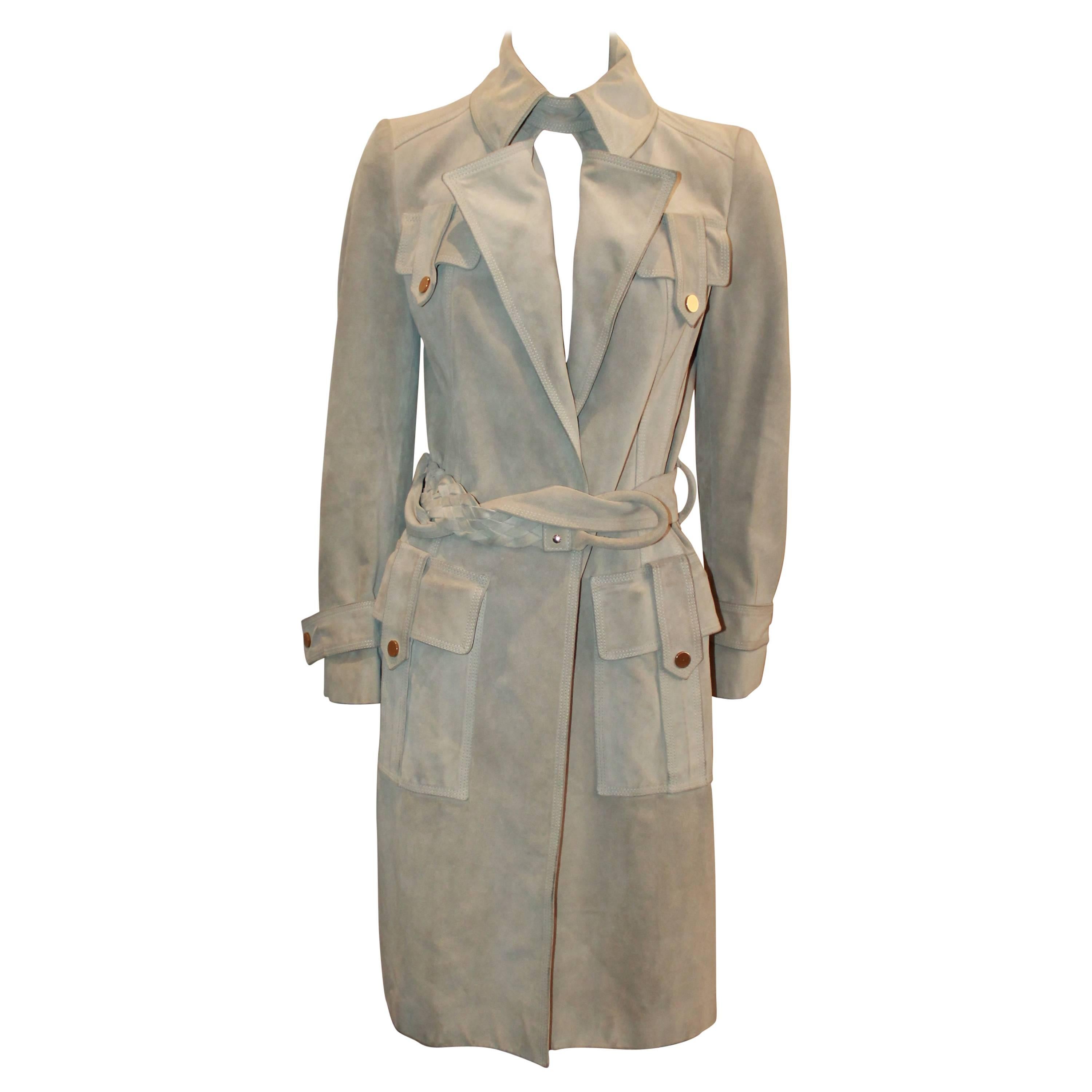 Gucci Beige Suede Trench Coat with Braided Belt - S