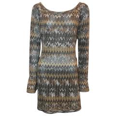 Missoni Vintage Earthtones Chevron Knitted Tunic-Style Dress - S - Circa 70's