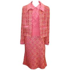 Chanel Pink & Multi-color Tweed and Dress & Jacket Set - 40 - 01C