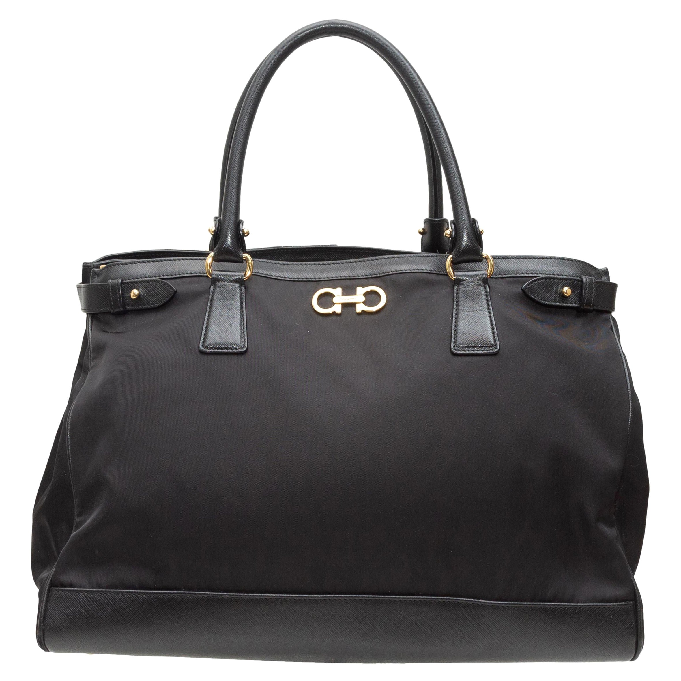 Salvatore Ferragamo Black Nylon & Leather Handbag