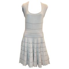 Azzedine Alaia White & Taupe Stretch Pleated Dress - 8