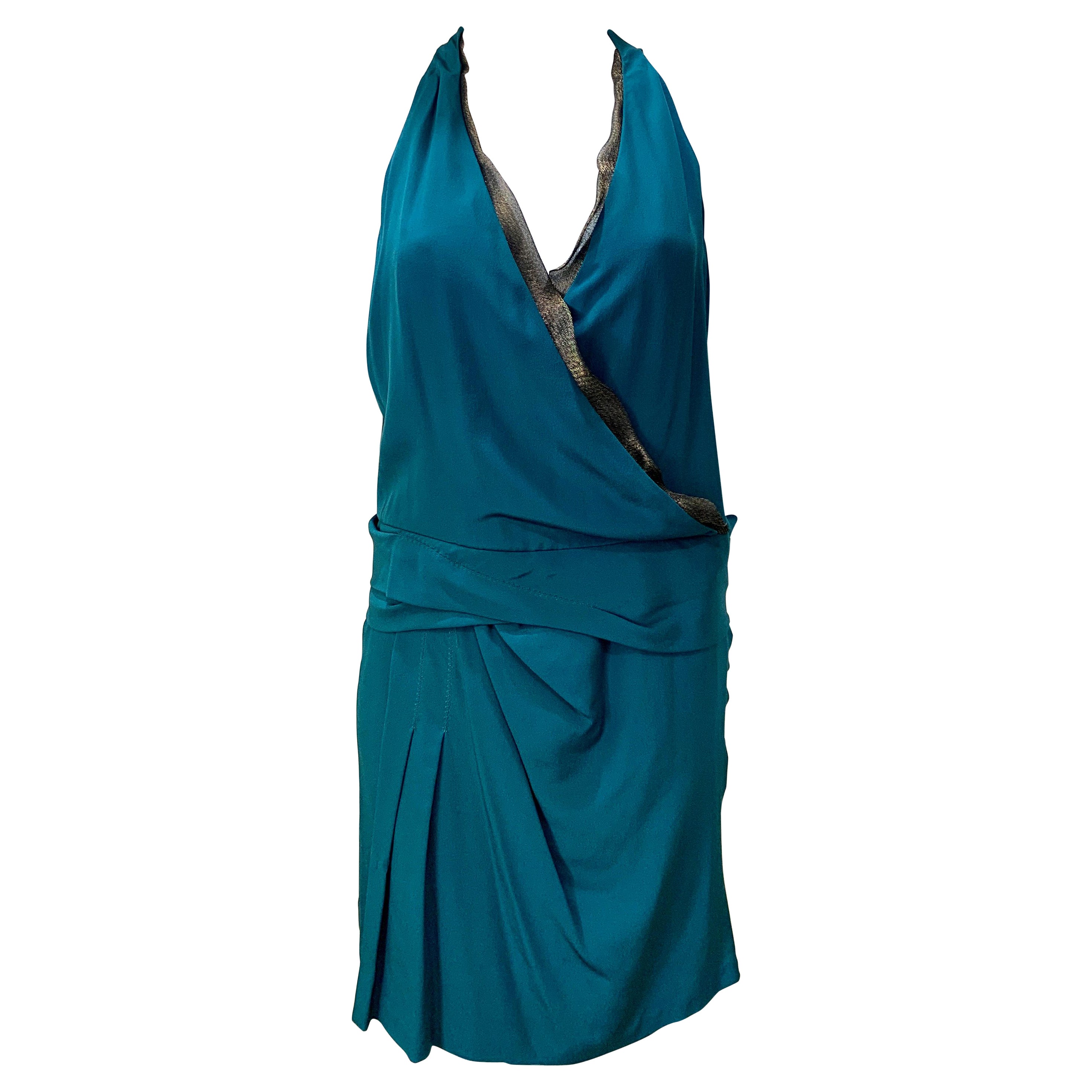 Gucci Teal, Silk Halter, Cocktail Dress  For Sale