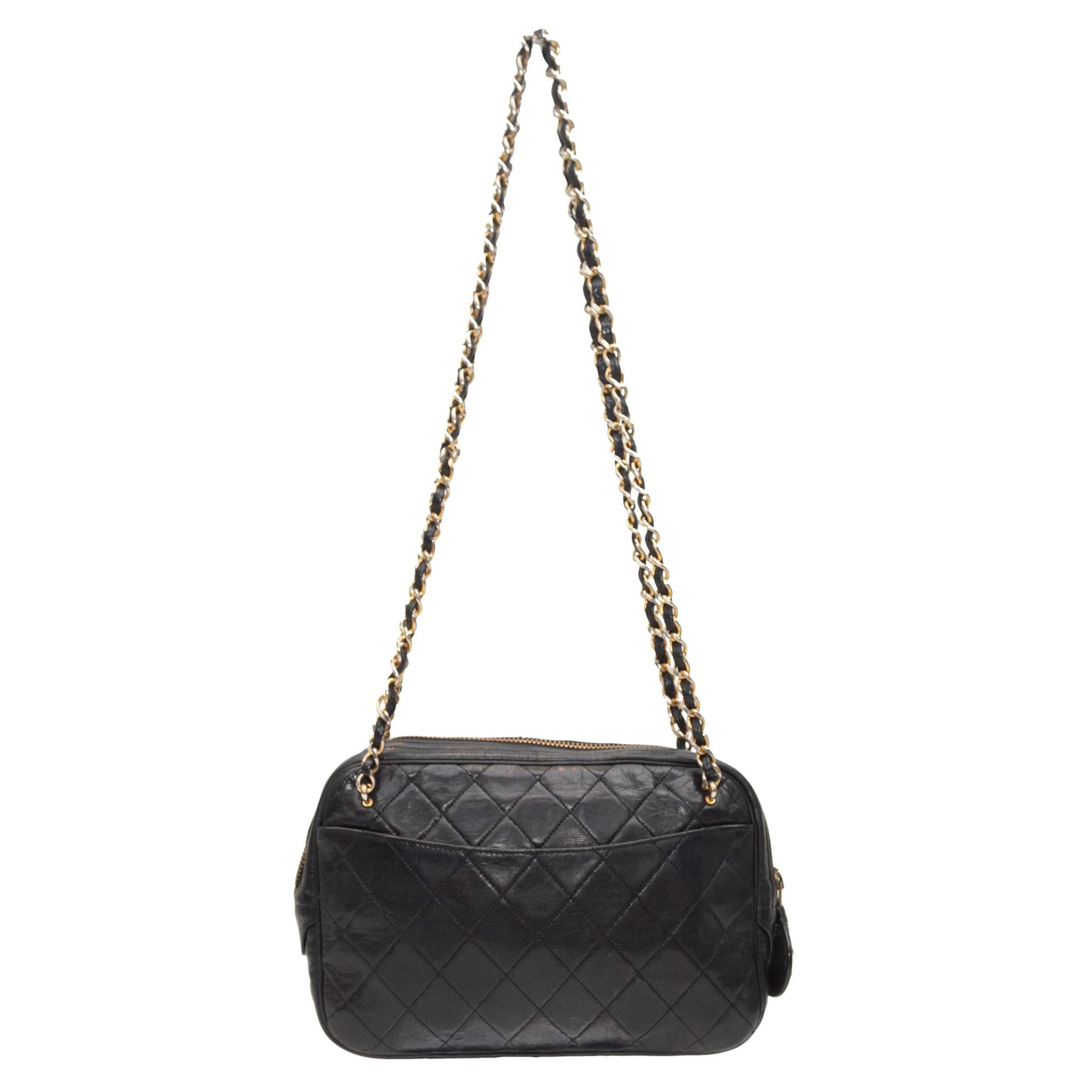Chanel Black 1980s Quilted Camera Bag For Sale at 1stDibs
