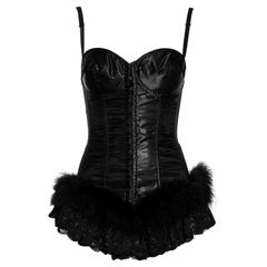 Dolce & Gabbana black satin corset with marabou feathers and lace, fw 1991