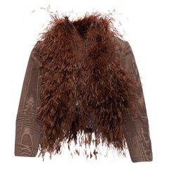 Mollie Parnis Brown Grosgrain & Ostrich Feather Bolero