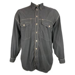 Vintage VERSACE JEANS COUTURE Size L Black Contrast Stitch Cotton Shirt 