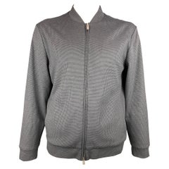 ARMANI COLLEZIONI Size XL Grey & Black Houndstooth Cotton Bomber Jacket