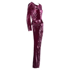 Junya Watanabe magenta crushed velvet one leg maxi dress, fw 1997