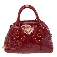 Prada Red Quilted Patent Leather Dome Satchel