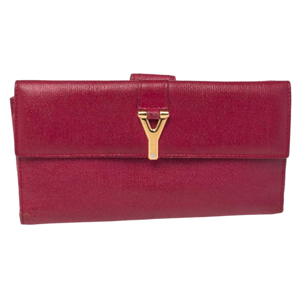 Saint Laurent Magenta Leather Classic Y Flap Continental Wallet