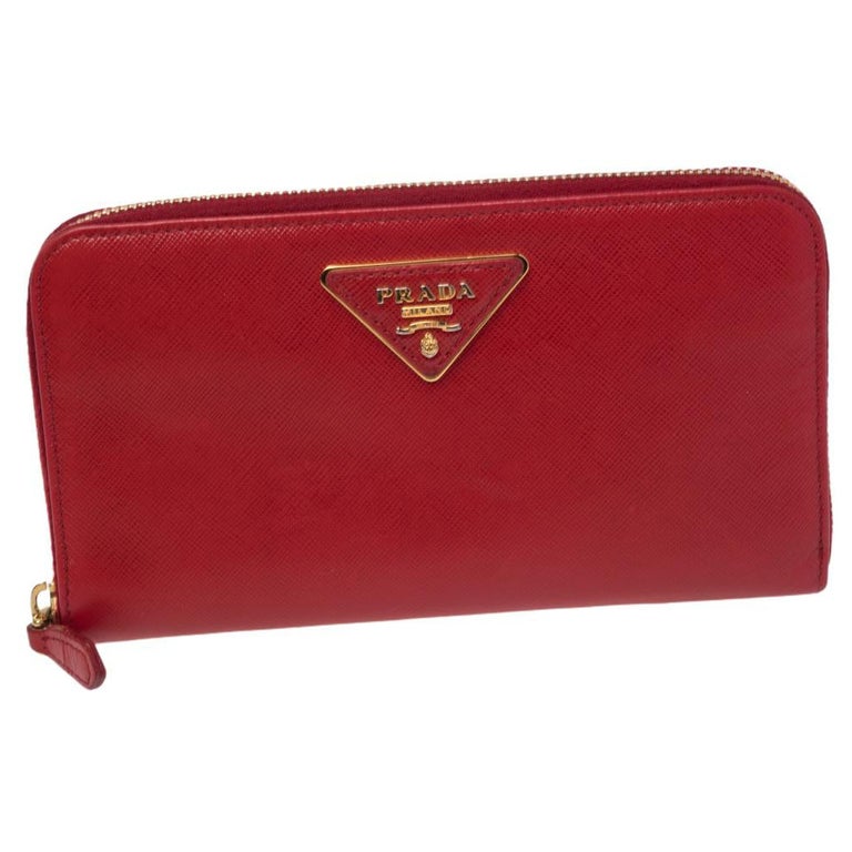 Prada Red Saffiano Leather Zip Around Wallet at 1stDibs