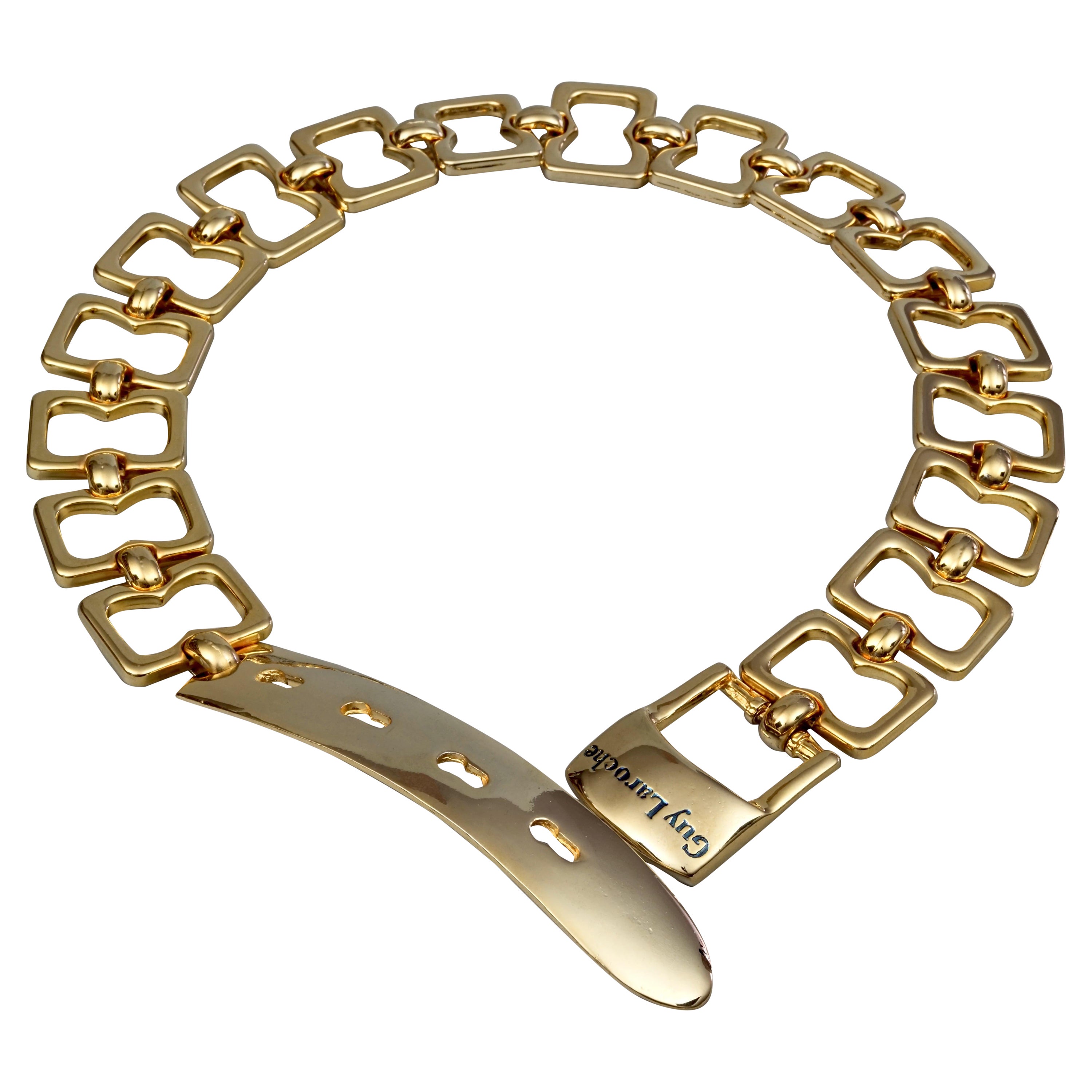 Vintage GUY LAROCHE Buckle Chain Link Gold Belt For Sale at 1stDibs