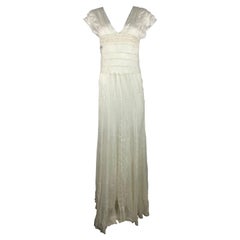 Alberta Ferretti White Sil Maxi Dress, Size US4