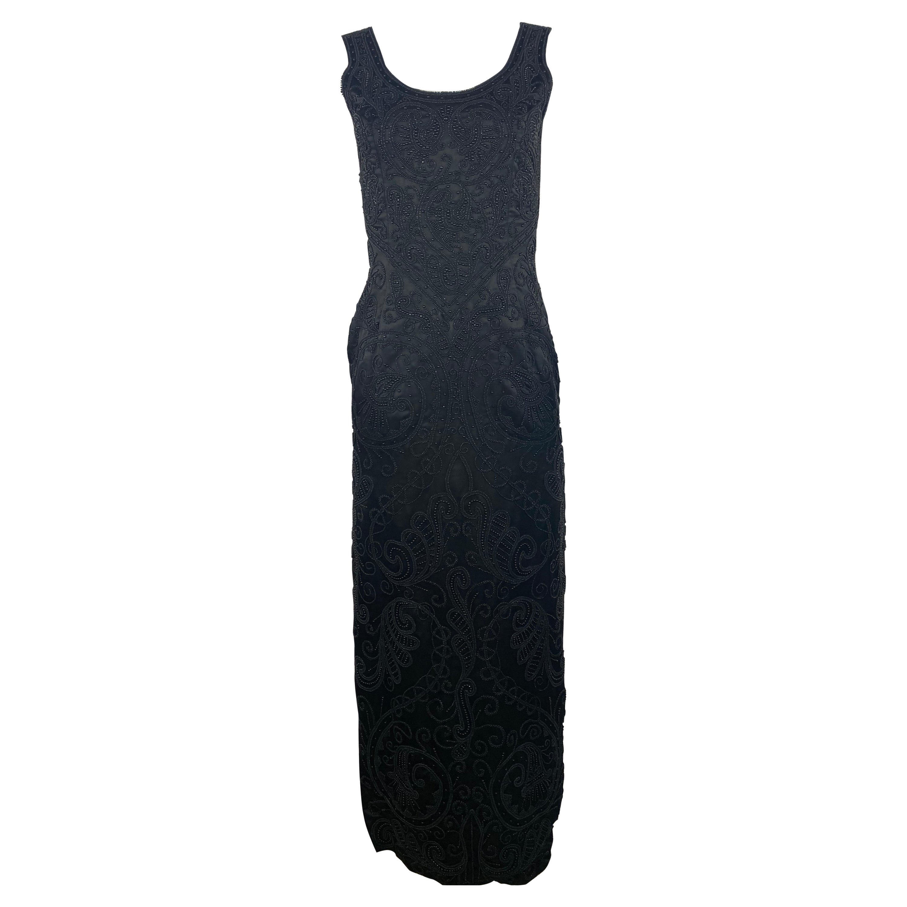 Les Habitudes Black Silk Evening Gown Dress, Size Small For Sale