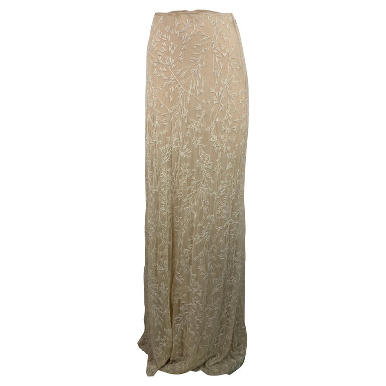 Ralph Lauren Collection Beige Mesh Maxi Skirt, Size 4 For Sale at 1stDibs