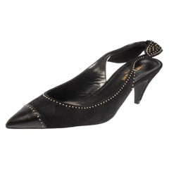 Saint Laurent Black Suede Charlotte Slingback Pumps Size 39