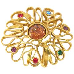 Yves Saint Laurent YSL Vintage Massive Jewelled Pin Brooch Pendant 1