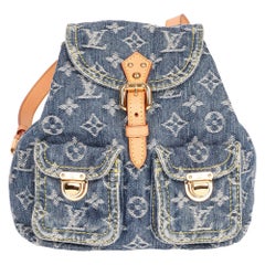 Sac a Dos von Louis Vuitton aus Denim und Vachetta-Leder mit blauem Monogramm, PM