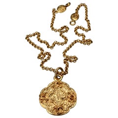 Vintage 1996 CHANEL Spelled CC Logo Medallion Chain Necklace