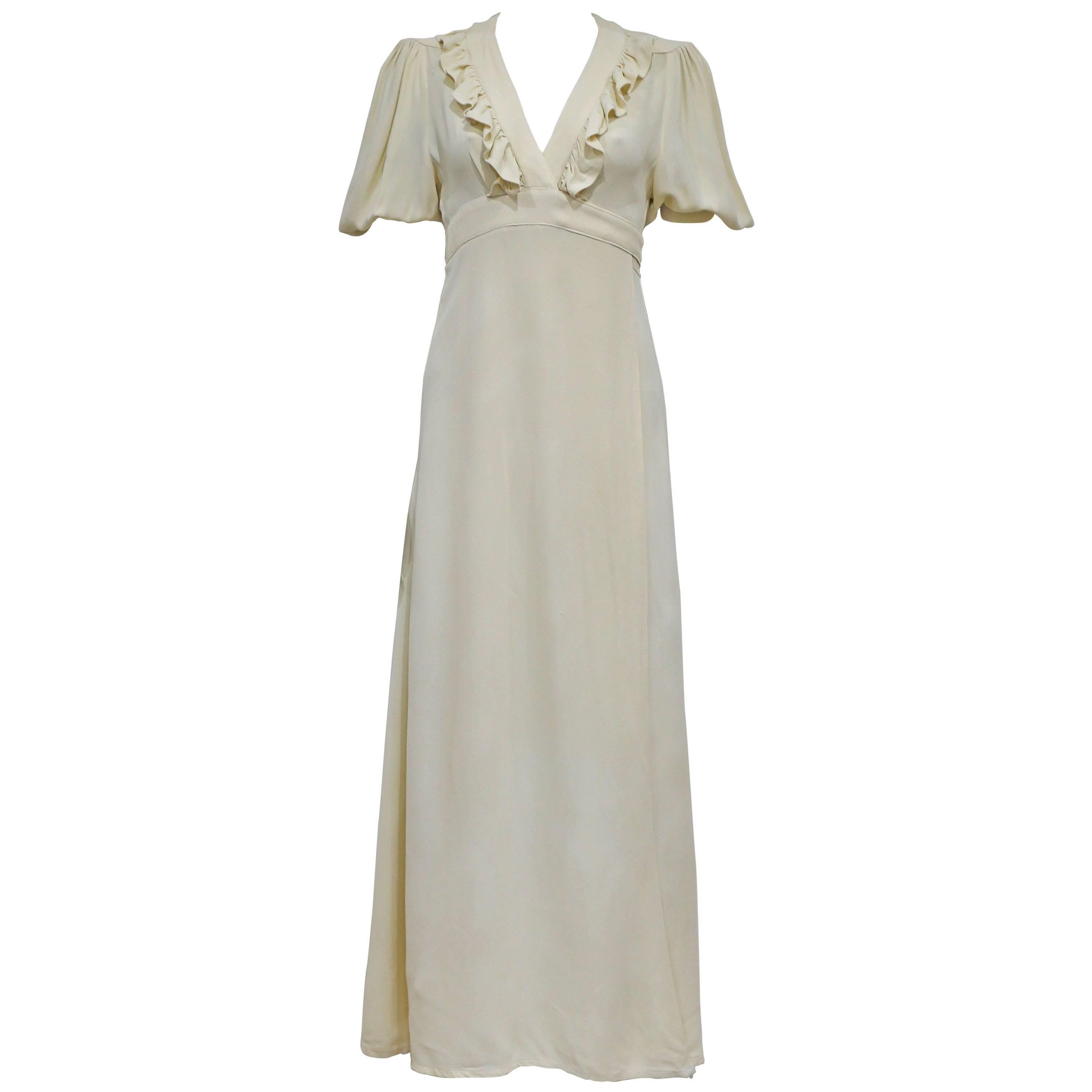 Ossie Clark for Radley moss crepe cream wrap dress, c. 1970s at 1stDibs