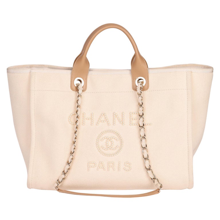 Chanel Ecru Canvas and Tan Lambskin Leather Pearl Medium Deauville Tote at  1stDibs  chanel deauville pearl ecru canvas tote, chanel deauville pearl canvas  tote bag ecru beige, chanel deauville tote with