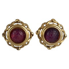 Vintage Franck Herval Red Cabochon Earrings