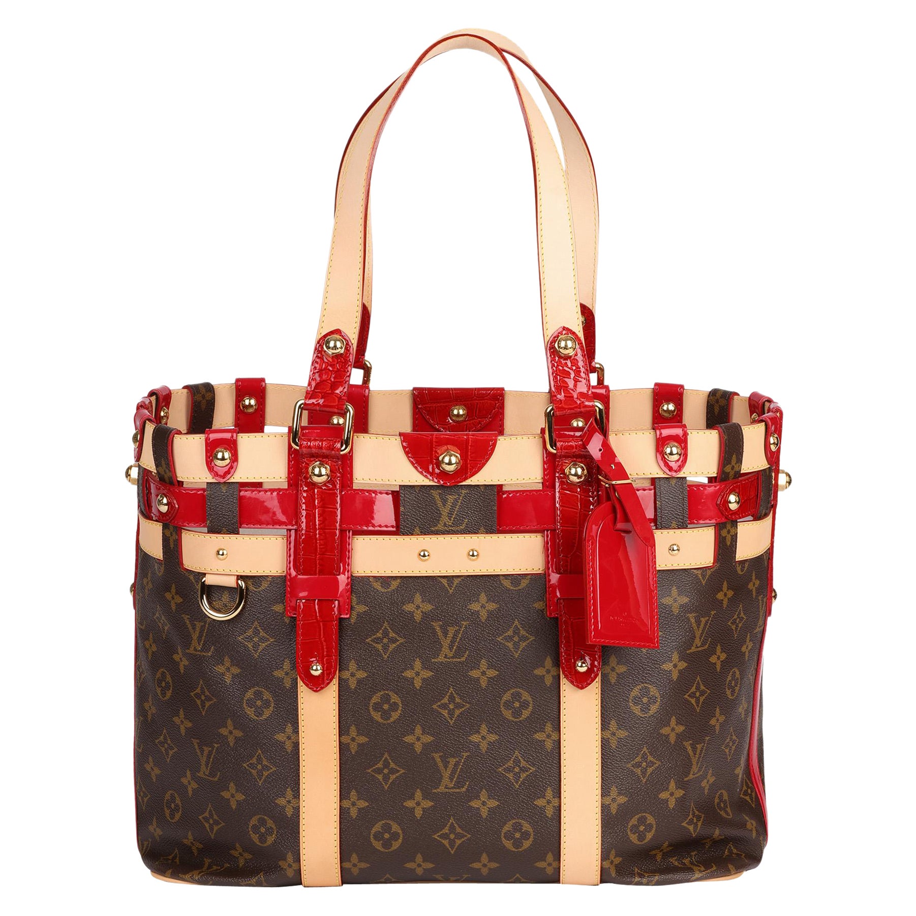Louis Vuitton Brown Monogram and Red Patent and Crocodile Leather 