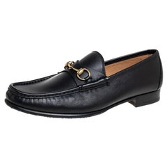 Gucci Black Leather Horsebit Slip On Loafers Size 46.5