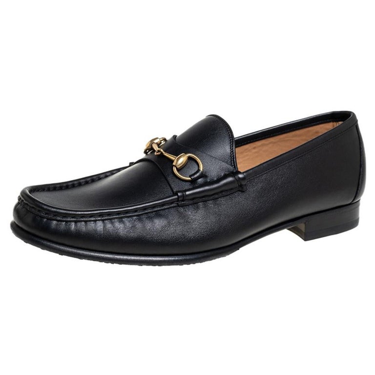 Gucci Black Leather Horsebit Slip On Loafers Size 46.5 at 1stDibs