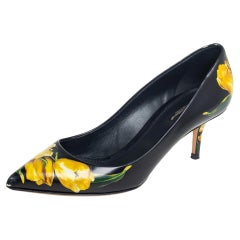 Dolce & Gabbana Black Floral Print Leather Pointed Toe Pumps Size 38