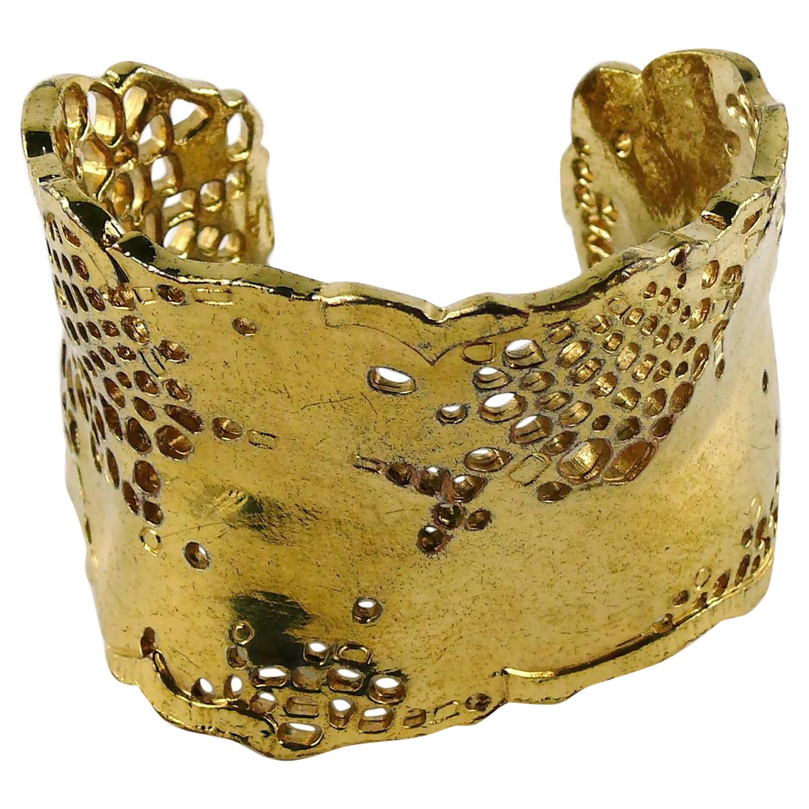 Christian Lacroix Vintage Gold Toned Perforated Cuff Bracelet For Sale