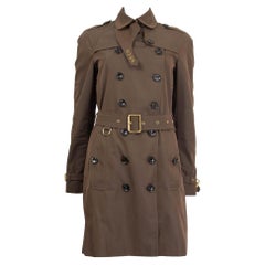 BURBERRY BRIT dark green cotton DOUBLE BREASTED BELTED TRENCH Coat Jacket 8 S