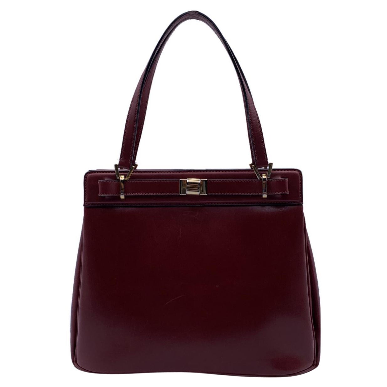 Gucci Vintage Burgundy Leather Handbag Satchel Top Handles Bag