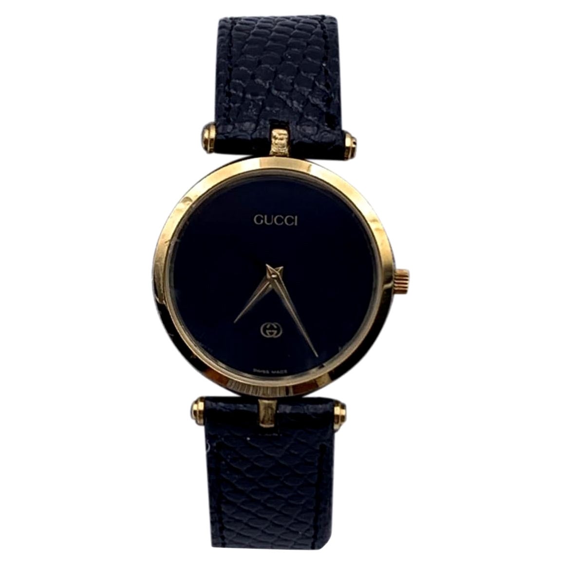 Gucci Vintage Gold Unisex Stainless Steel GG Logo Watch Black Dial