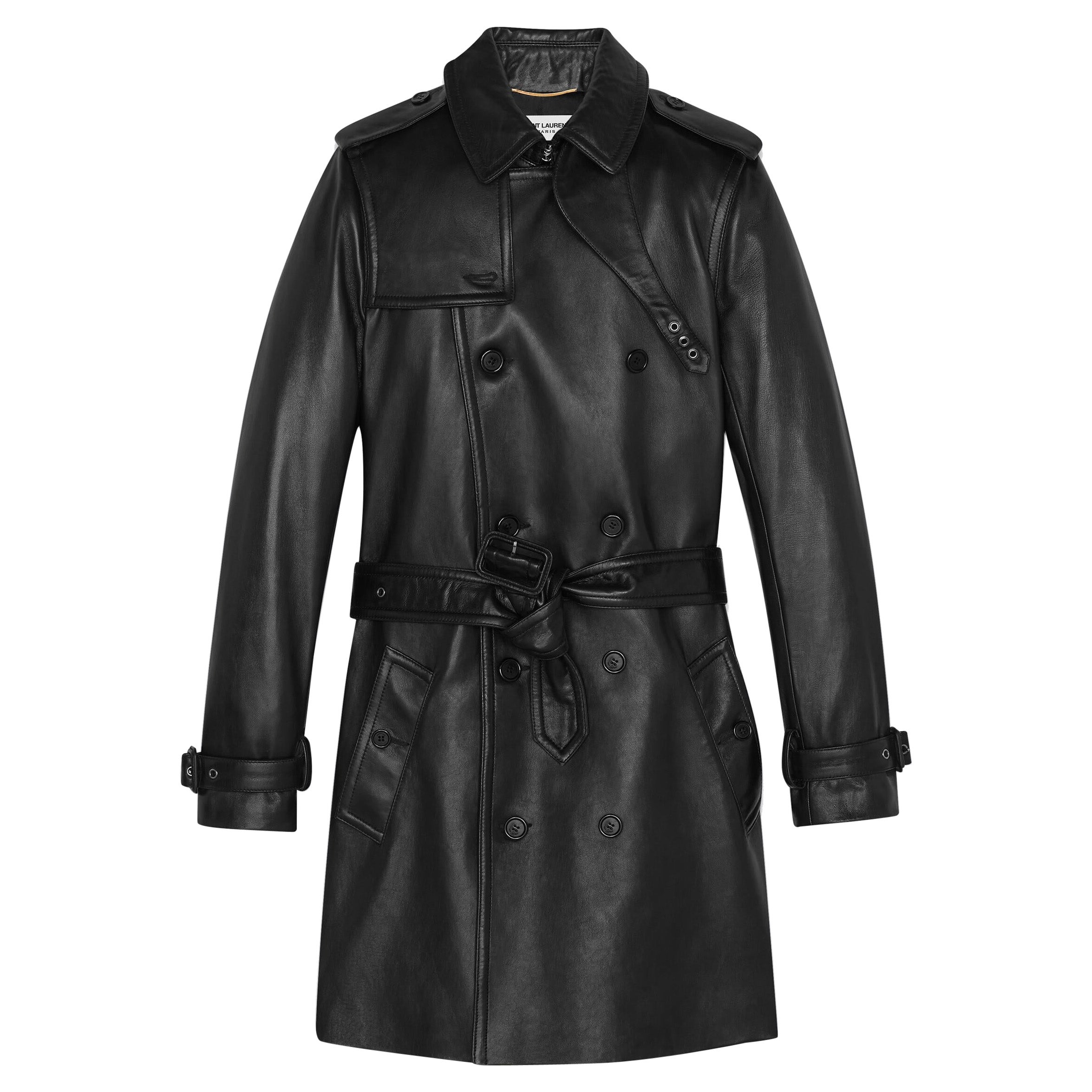 SAINT LAURENT black leather 2021 TRENCH 