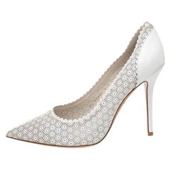 Salvatore Ferragamo White Laser Cut Leather Susi Pointed Toe Pumps Size 41