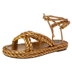 Valentino Gold Leather The Rope Ankle Wrap Flat Sandals Size 40