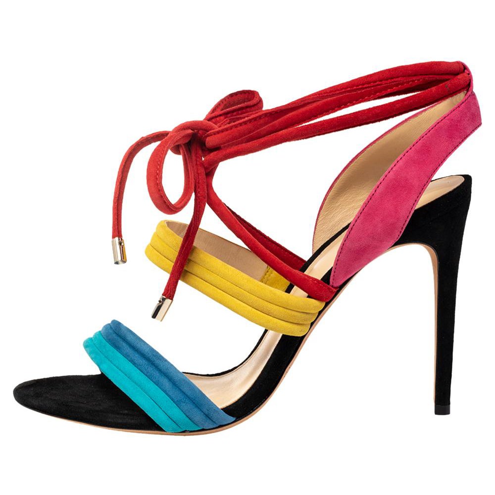 Alexandre Birman Multicolor Suede Aurora Ankle Wrap Sandals Size 40