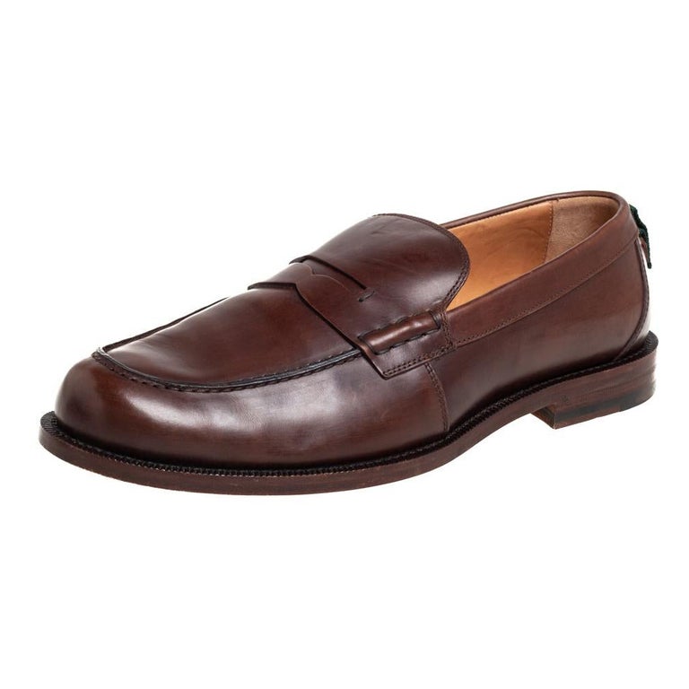 Gucci Brown Leather Penny Loafers Size 42.5 For Sale at 1stDibs