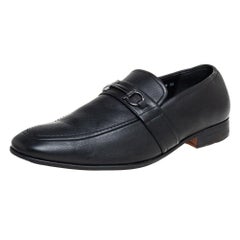 Used Salvatore Ferragamo Black Leather Slip On Loafers Size 43.5