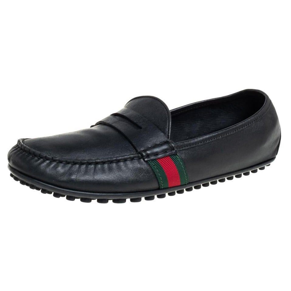 Gucci Black Leather Slip On Loafers Size 42.5 For Sale