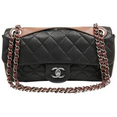 Chanel Black Distressed Leather Two Tone Medium Classic Flap