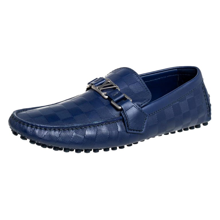 Louis Vuitton Blue Leather Damier Infini Hockenheim Slip On Loafers Size  41.5 at 1stDibs