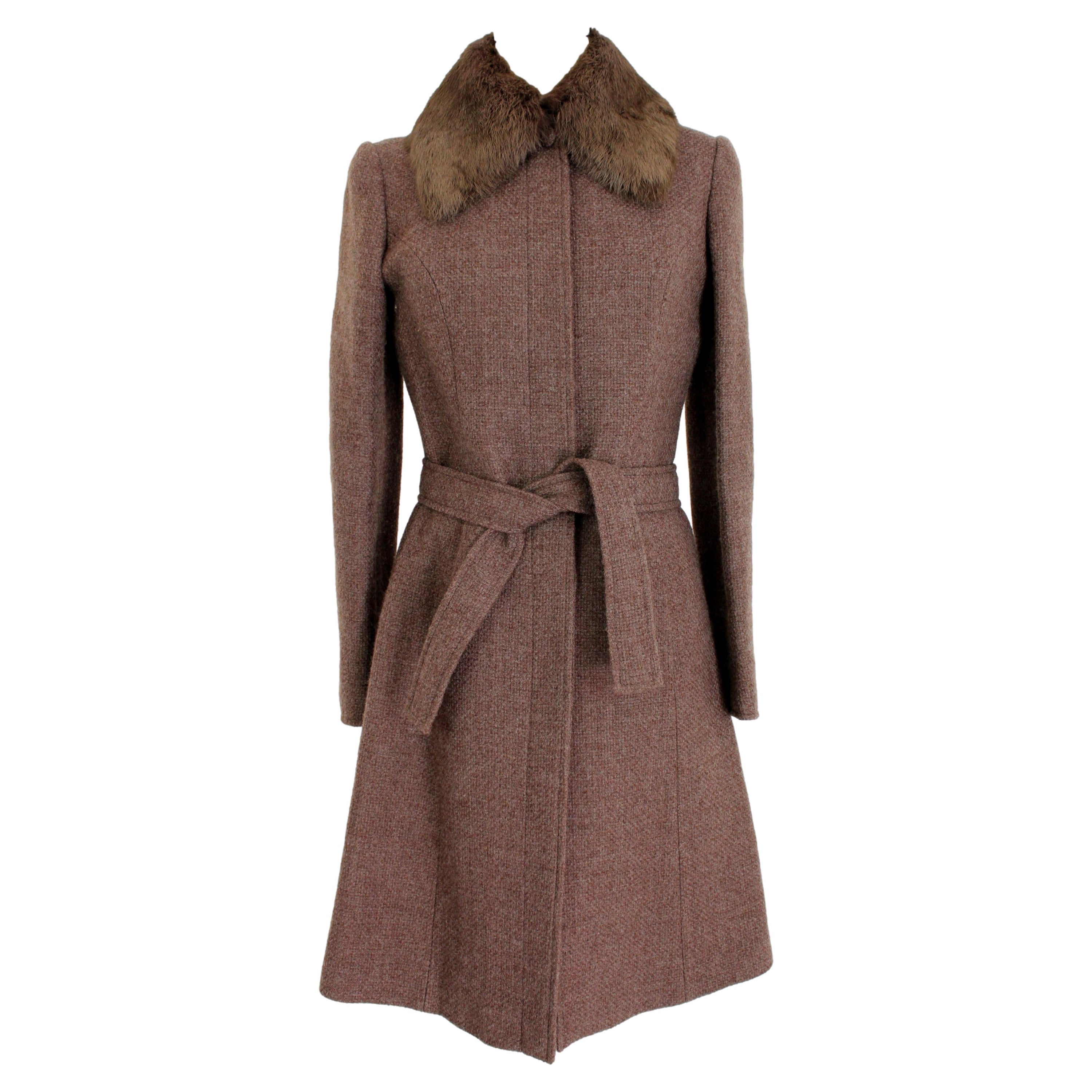 Blumarine Brown Wool Fur Classic Fitted Coat