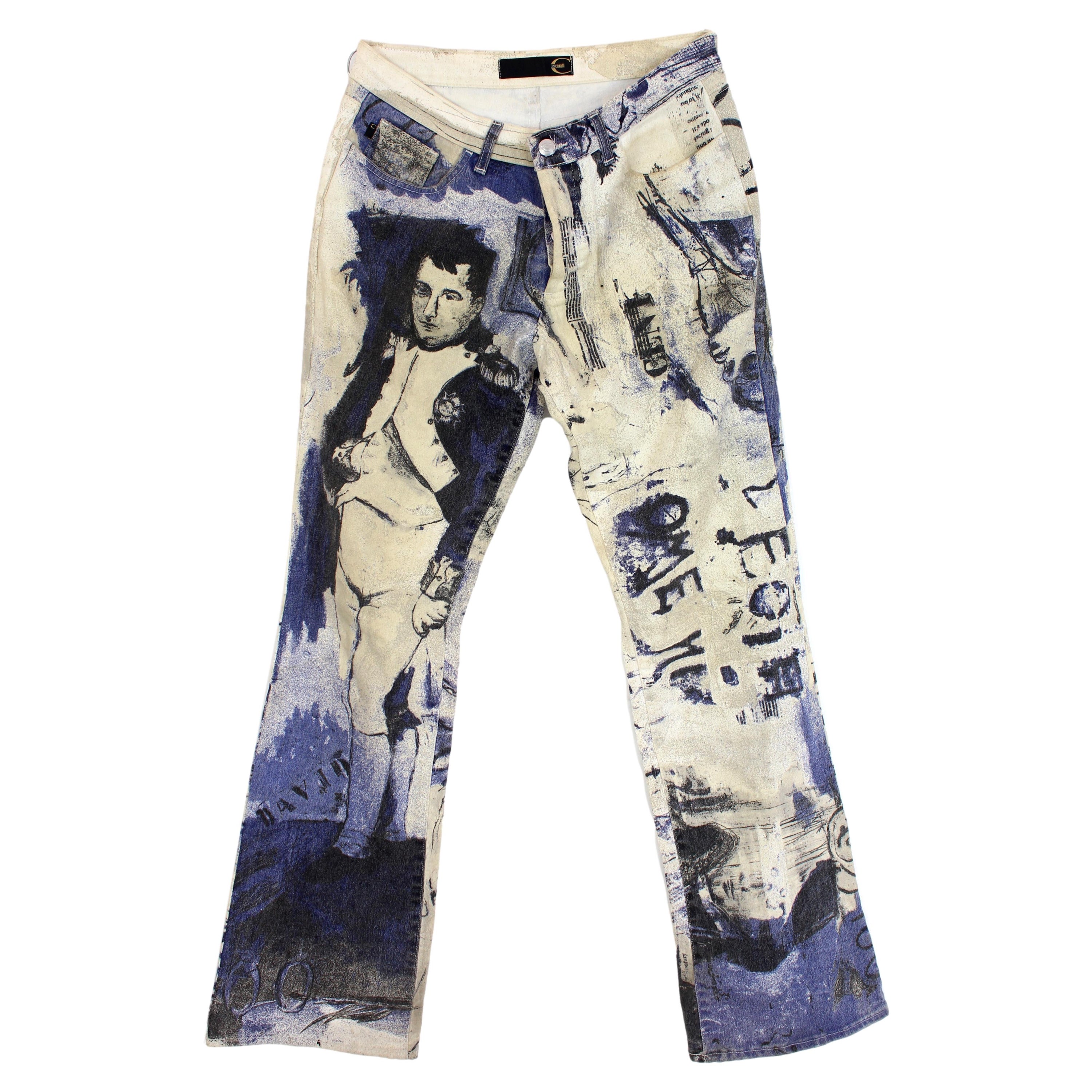 Cavalli Blue Beige Cotton Napoleon Denim Pants Limited Edition 2000s